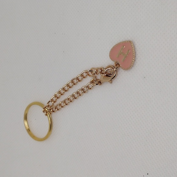 Personalized Gold & Pink Heart Keychain with Elegant Initial H Charm - Picture 1 of 3